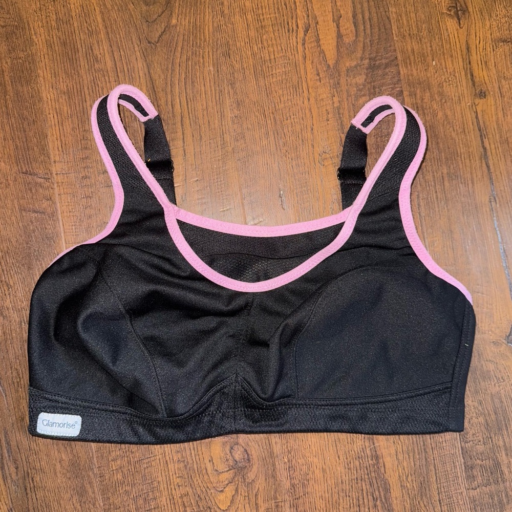 Glamorise Sports Bra 36D Black Pink / Purple Trim Full Support